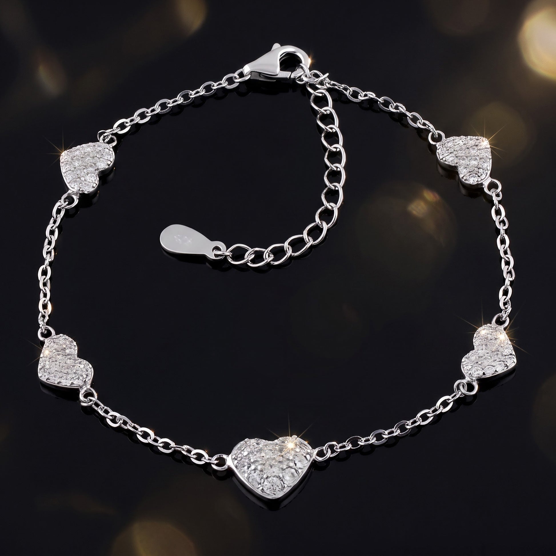 Sterling Silver Clear CZ Heart Charm Bracelet for Women, Dainty Everyday Jewelry Gift view 3