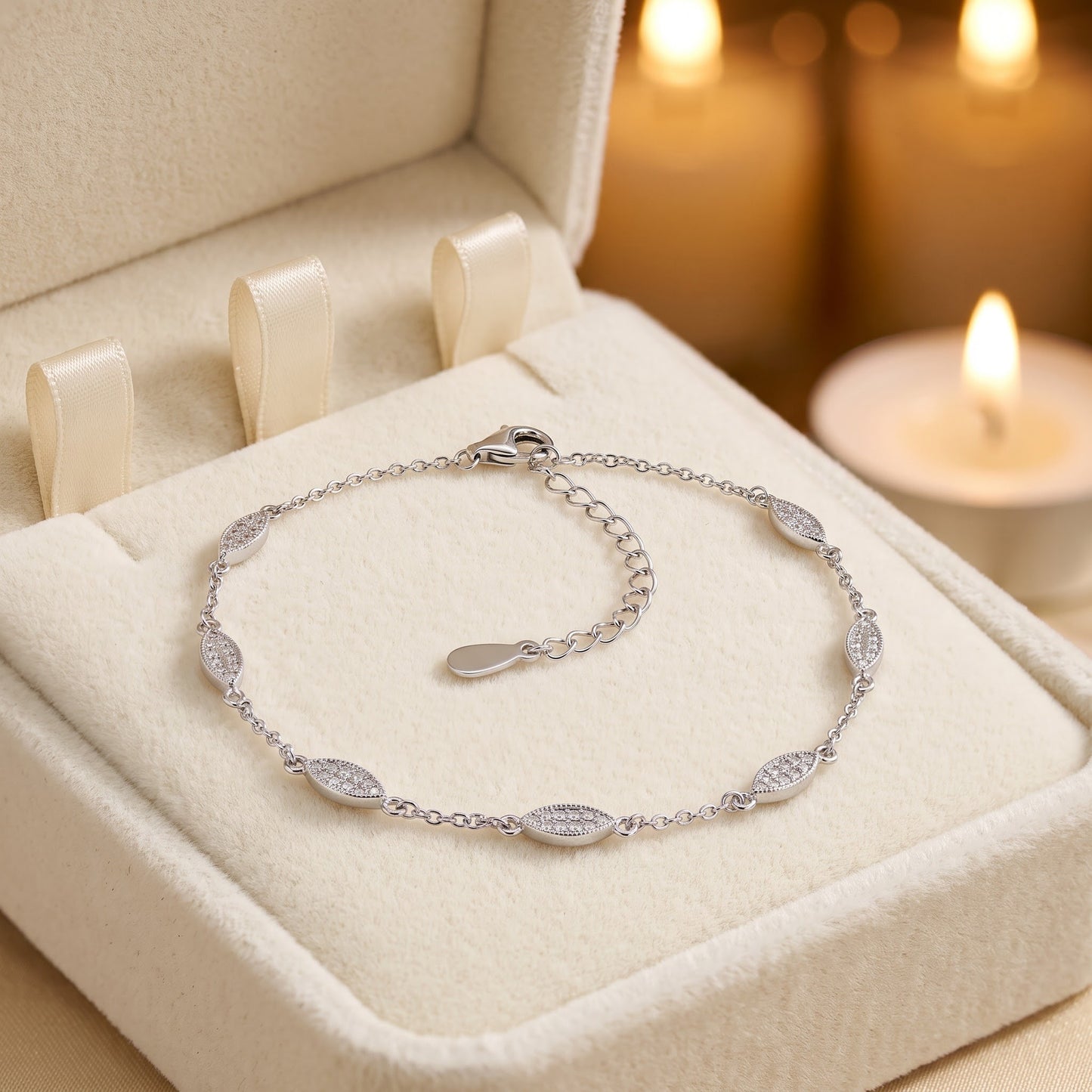 Sterling Silver Clear CZ Marquise Charm Bracelet for Women, Dainty Everyday Jewelry Gift view 2
