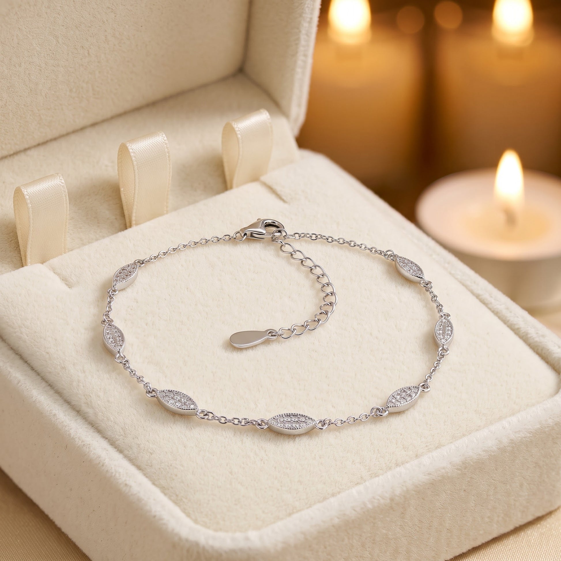 Sterling Silver Clear CZ Marquise Charm Bracelet for Women, Dainty Everyday Jewelry Gift view 2