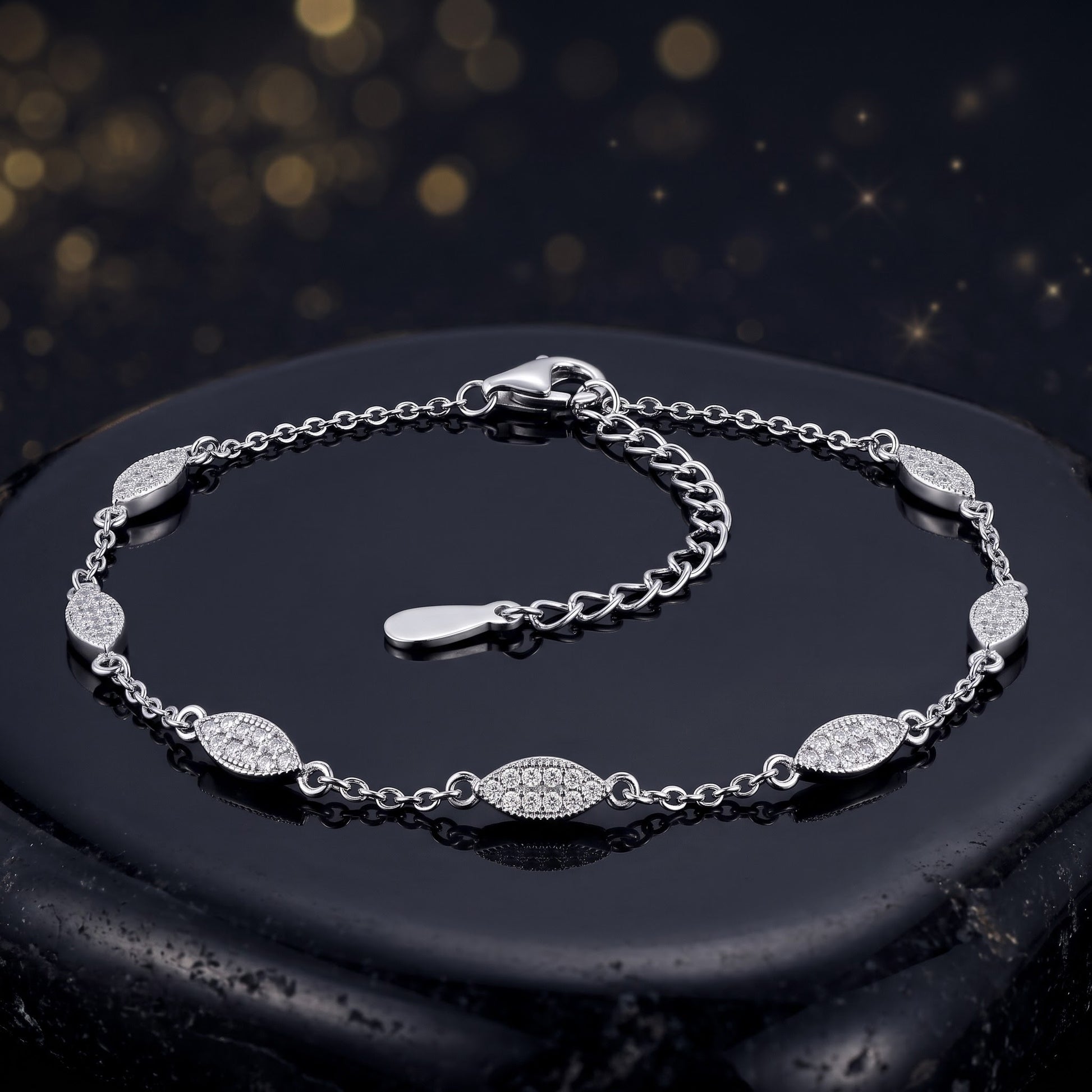 Sterling Silver Clear CZ Marquise Charm Bracelet for Women, Dainty Everyday Jewelry Gift view 3
