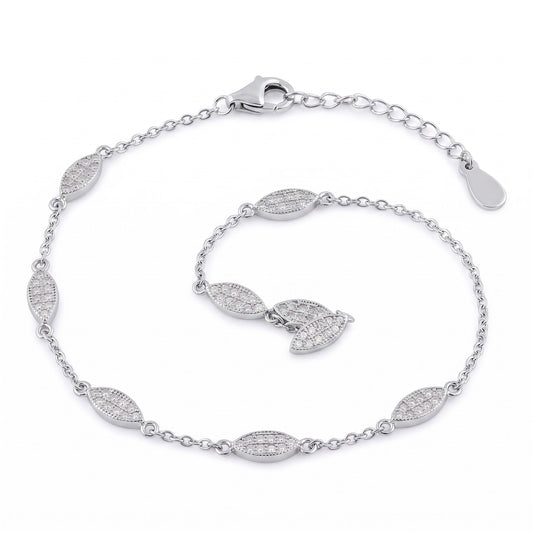 Sterling Silver Clear CZ Marquise Charm Bracelet for Women, Dainty Everyday Jewelry Gift