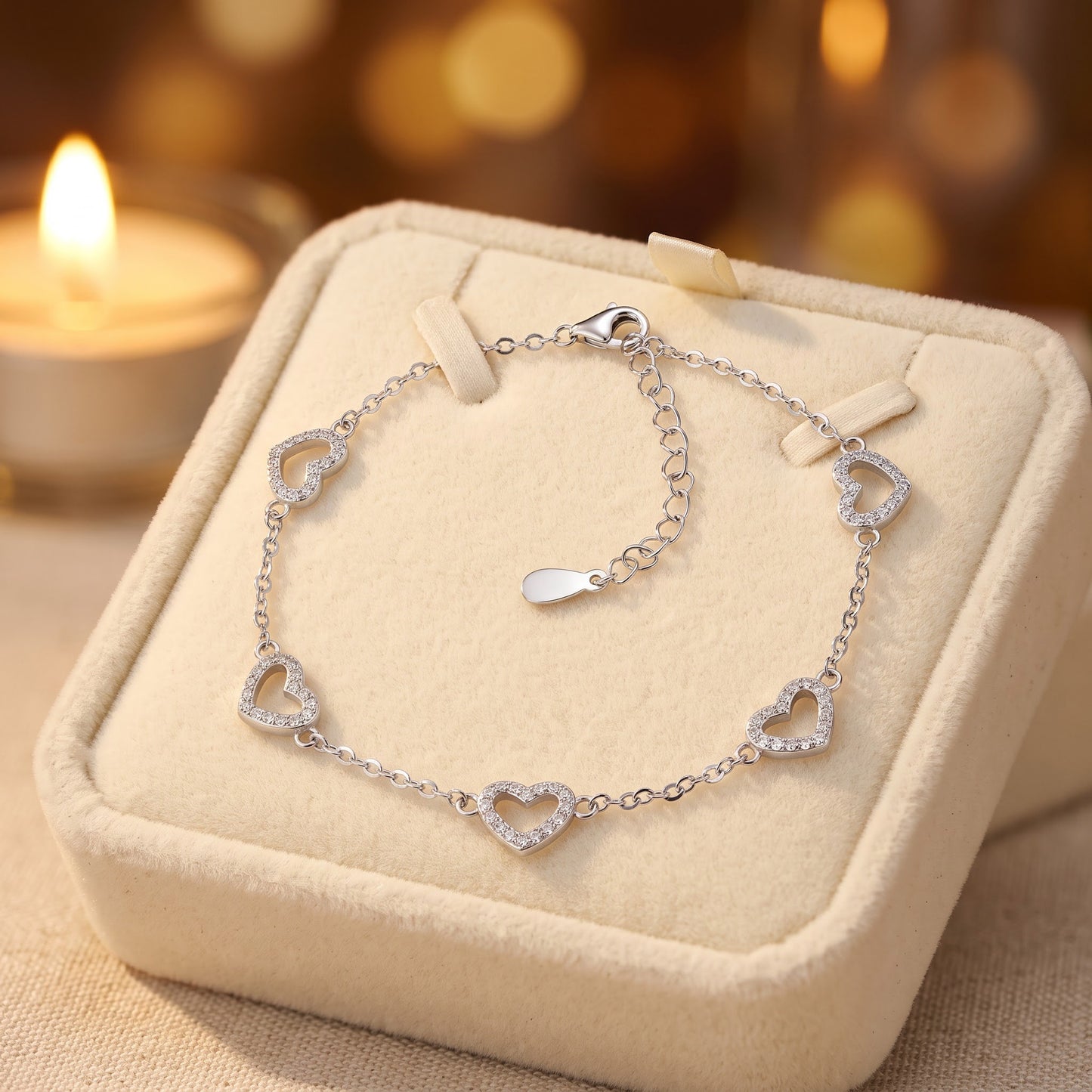 Sterling Silver Clear CZ Heart Charm Bracelet for Women, Dainty Everyday Jewelry Gift view 2