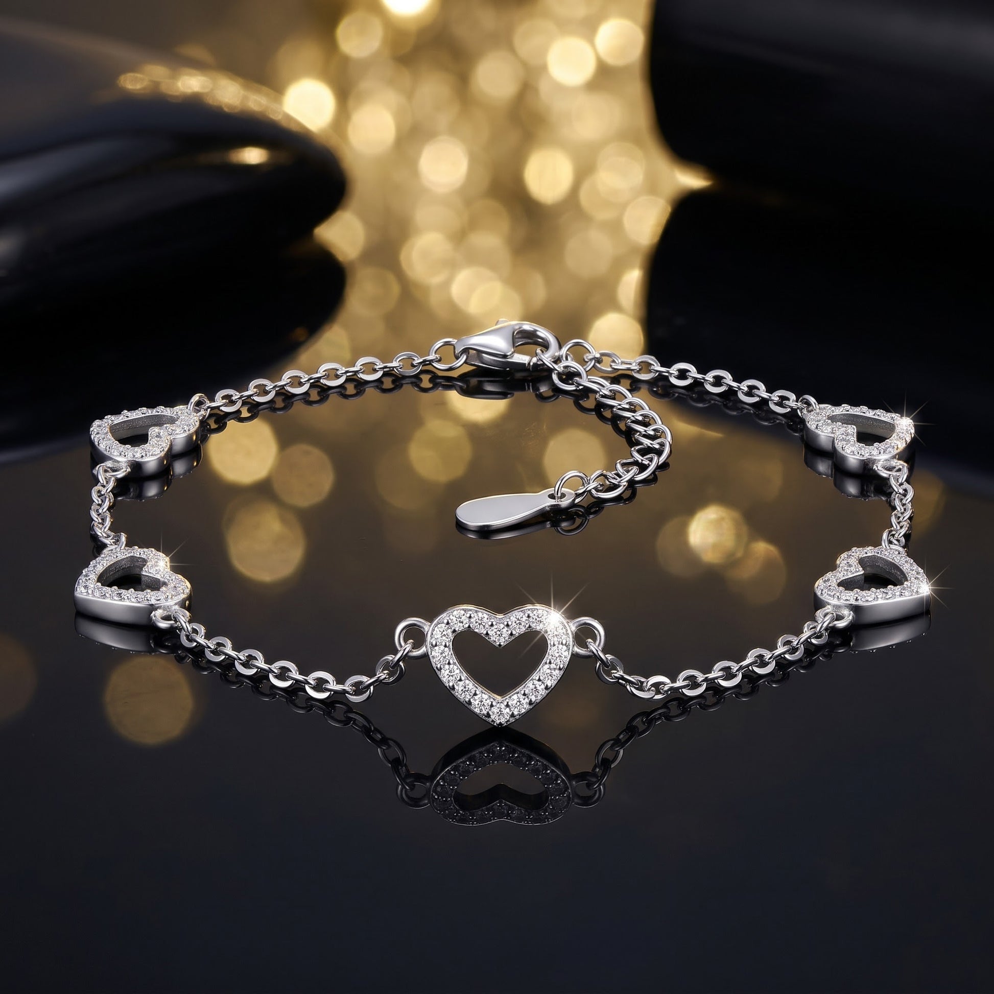 Sterling Silver Clear CZ Heart Charm Bracelet for Women, Dainty Everyday Jewelry Gift view 3