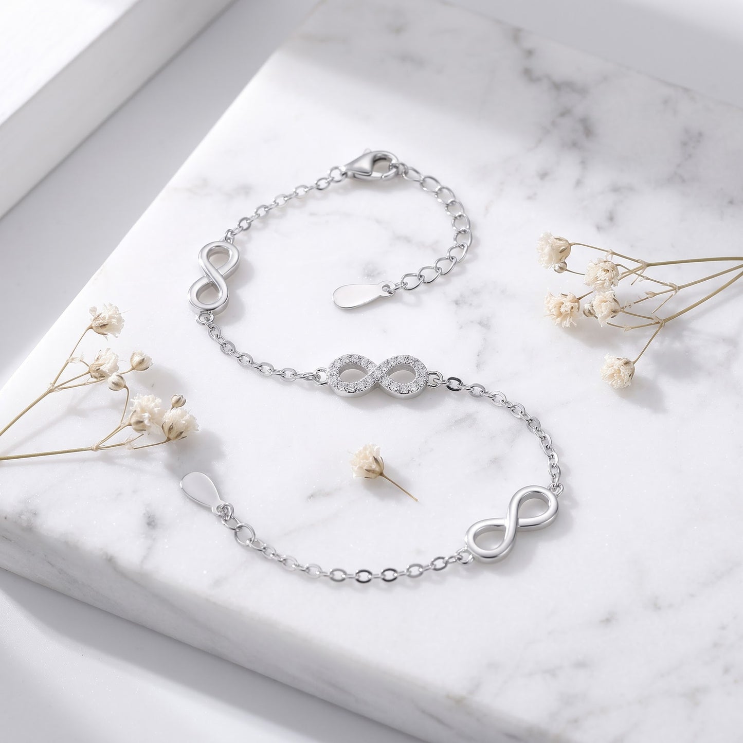 Sterling Silver Clear CZ Infinity Charm Bracelet for Women, Dainty Everyday Jewelry Gift view 1