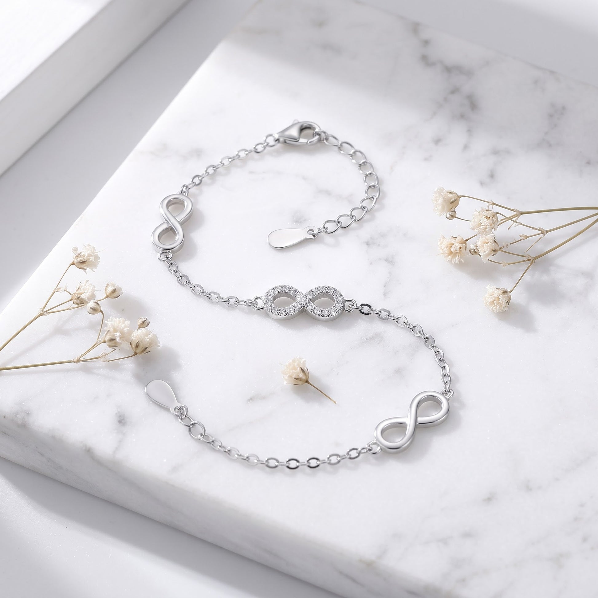 Sterling Silver Clear CZ Infinity Charm Bracelet for Women, Dainty Everyday Jewelry Gift view 1