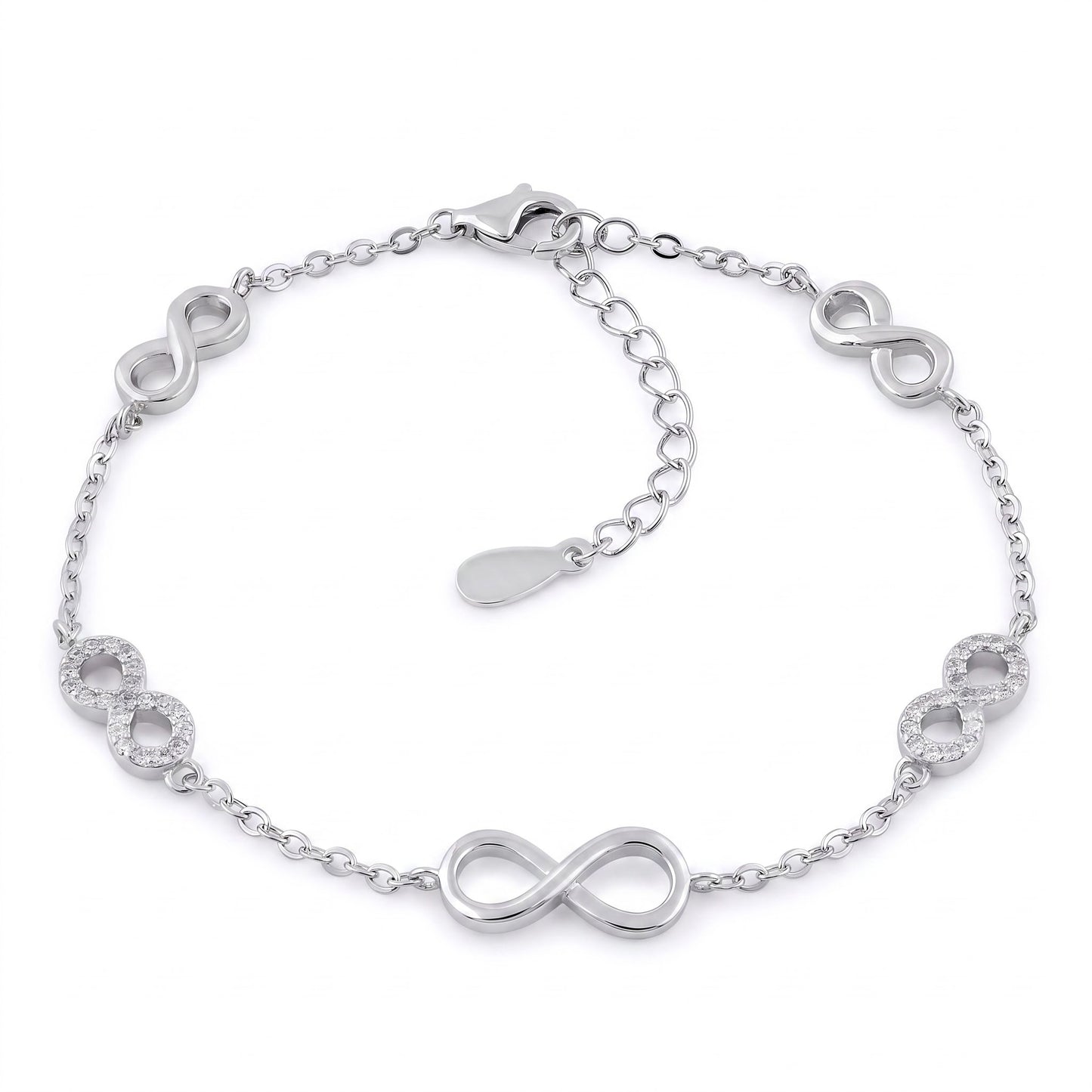 Sterling Silver Clear CZ Infinity Charm Bracelet for Women, Dainty Everyday Jewelry Gift