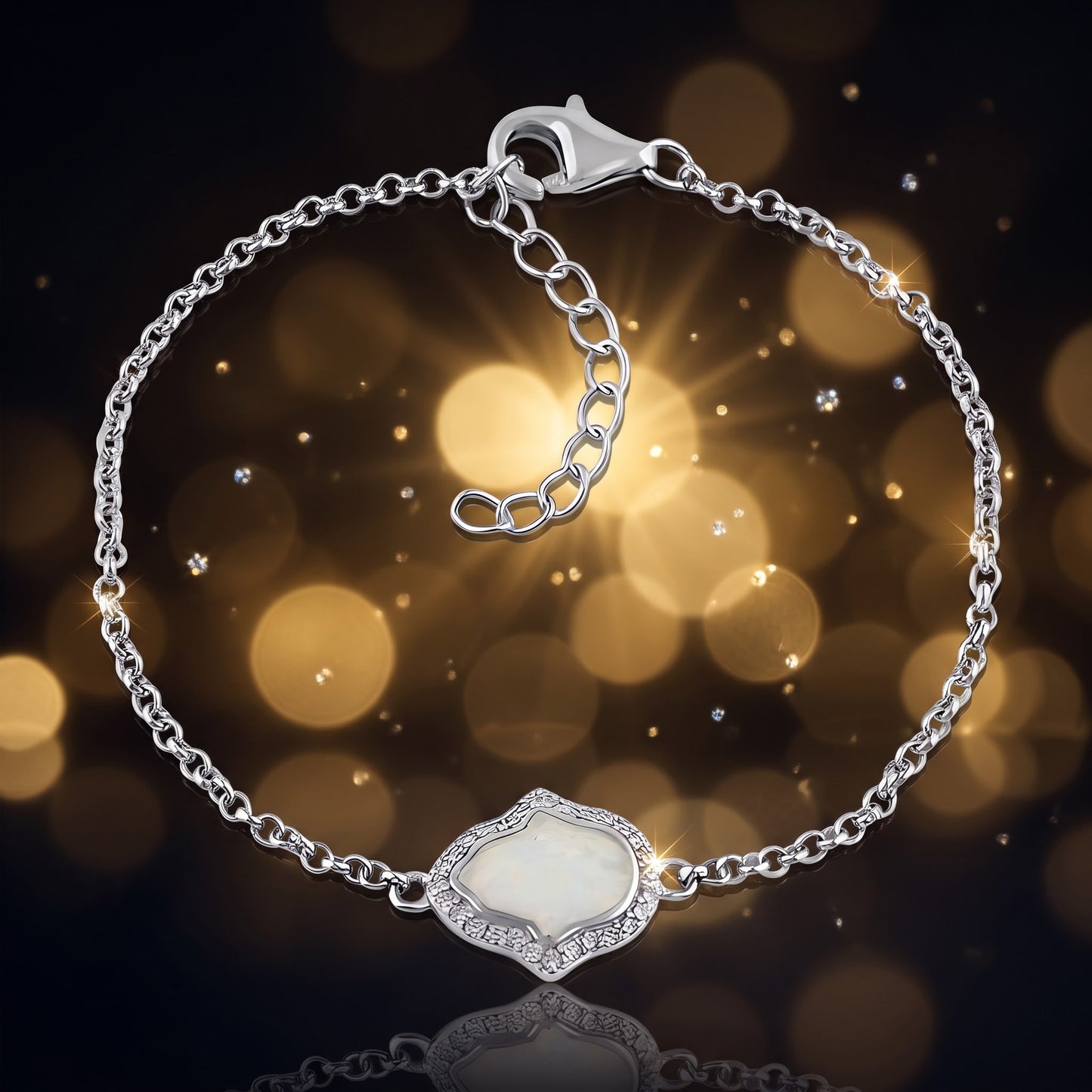 Sterling Silver Clear CZ & White Opal Hamsa Bracelet for Women, Chain Link, Dainty Everyday Jewelry Gift view 3