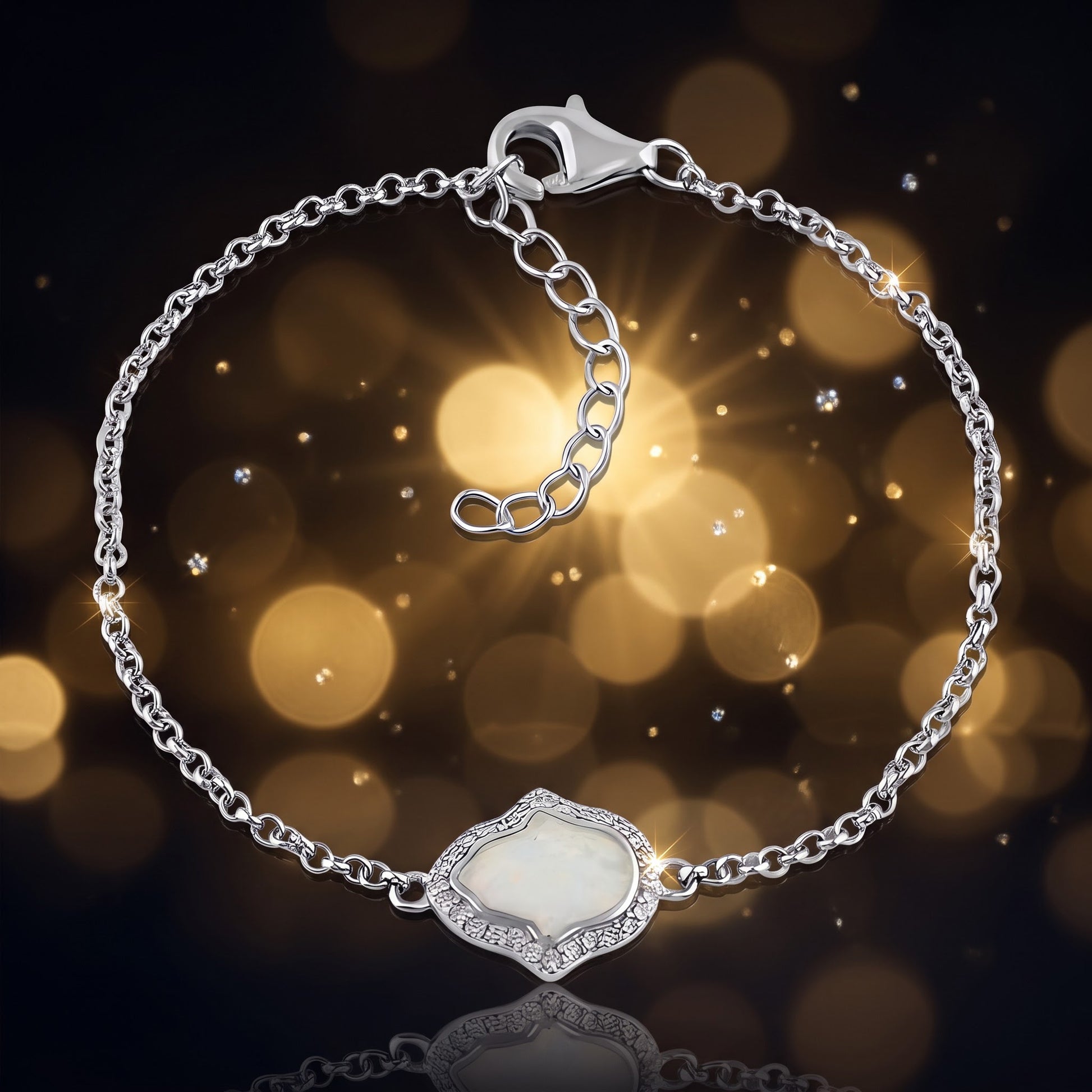 Sterling Silver Clear CZ & White Opal Hamsa Bracelet for Women, Chain Link, Dainty Everyday Jewelry Gift view 3