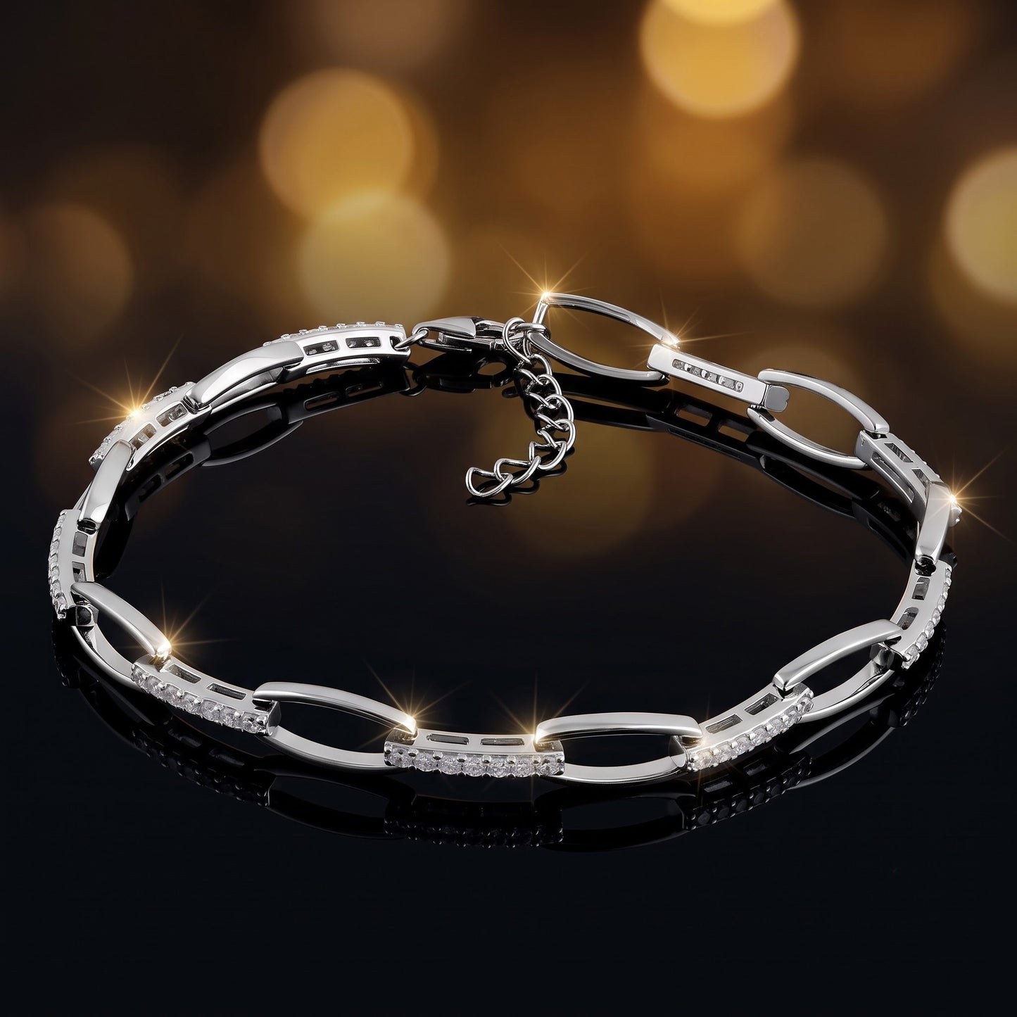 Sterling Silver Elegant Clear CZ Link Bracelet for Women, Chain Link, Dainty Everyday Jewelry Gift view 3