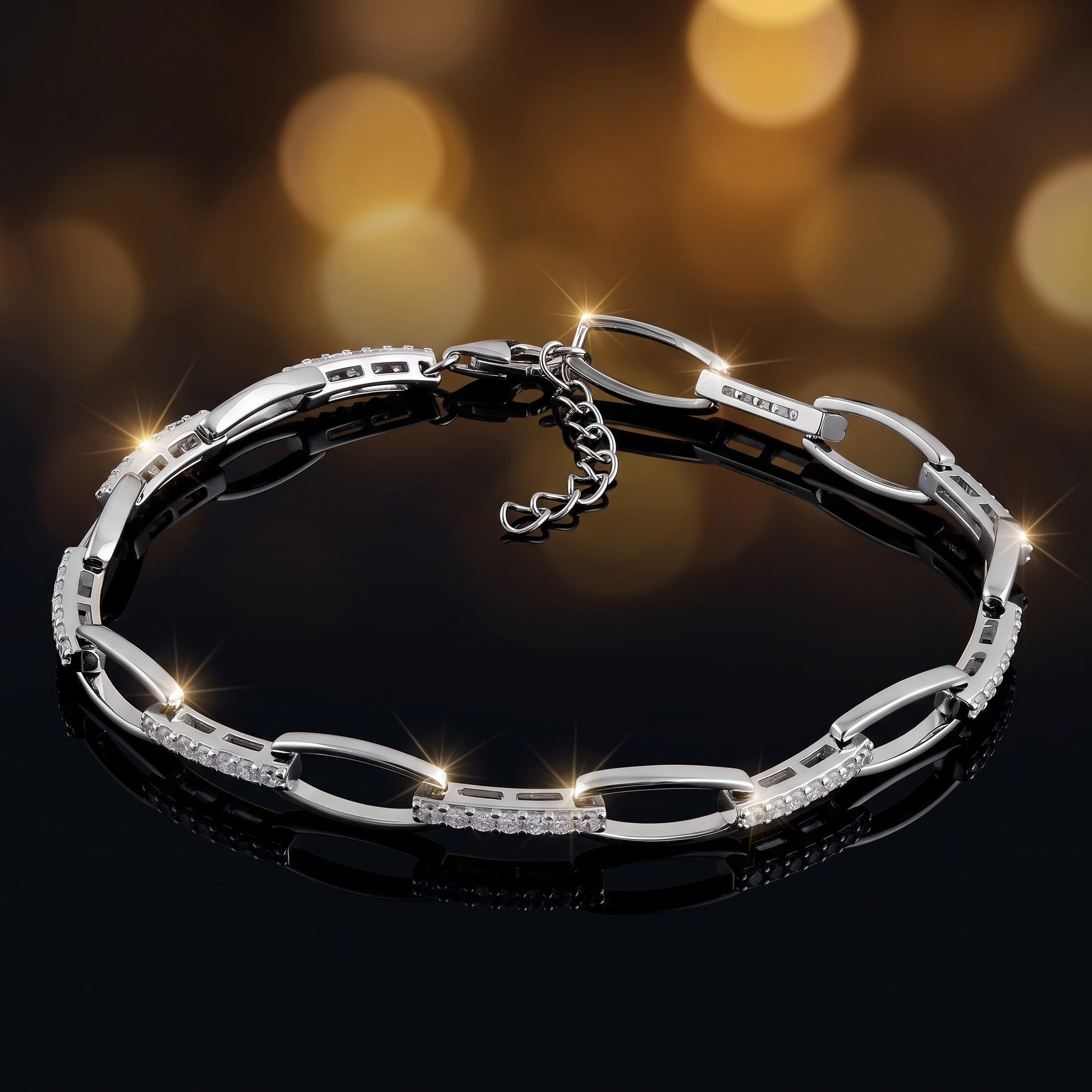 Sterling Silver Elegant Clear CZ Link Bracelet for Women, Chain Link, Dainty Everyday Jewelry Gift view 3