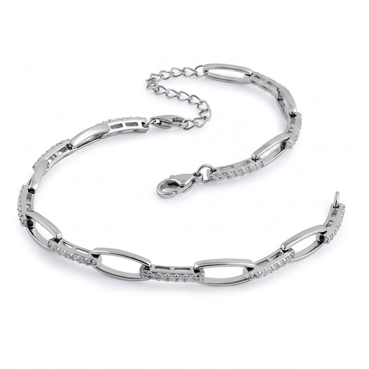 Sterling Silver Elegant Clear CZ Link Bracelet for Women, Chain Link, Dainty Everyday Jewelry Gift
