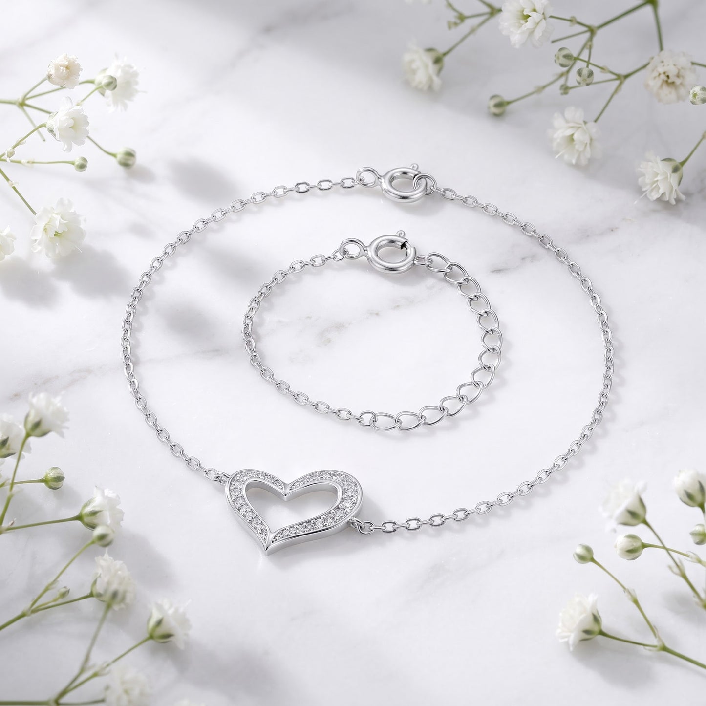 Sterling Silver Clear CZ Heart Bracelet for Women, Dainty Everyday Jewelry Gift view 1
