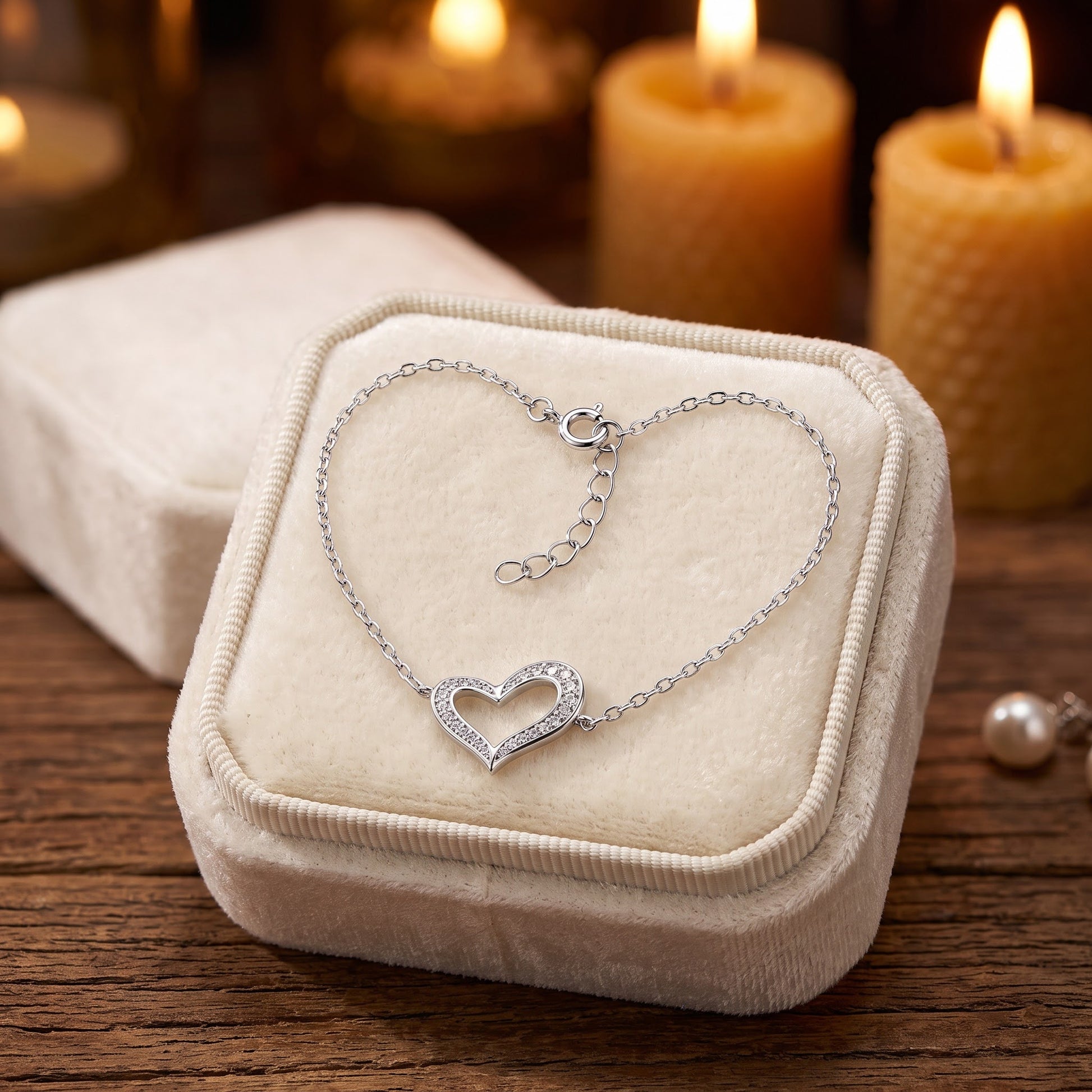 Sterling Silver Clear CZ Heart Bracelet for Women, Dainty Everyday Jewelry Gift view 2