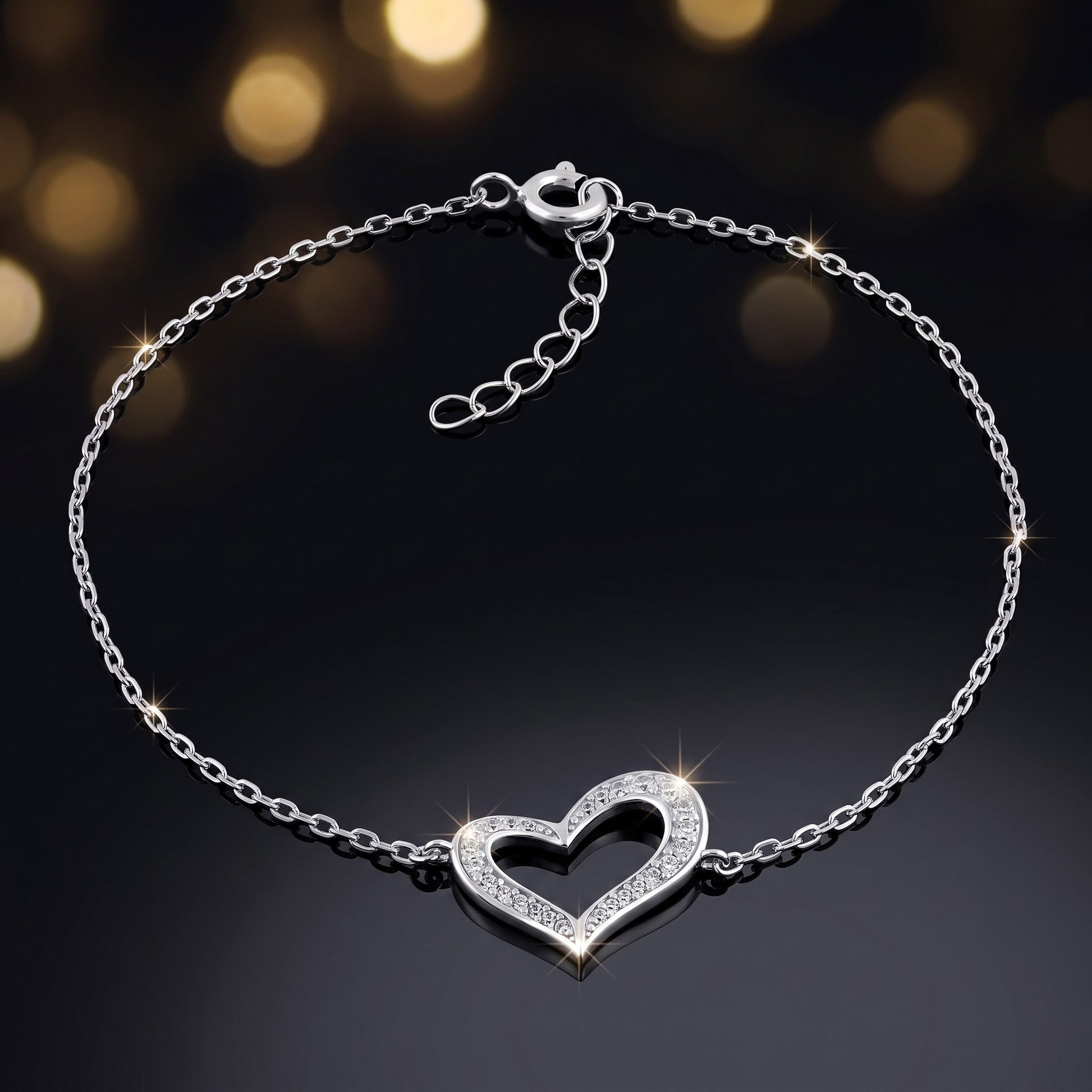 Sterling Silver Clear CZ Heart Bracelet for Women, Dainty Everyday Jewelry Gift view 3