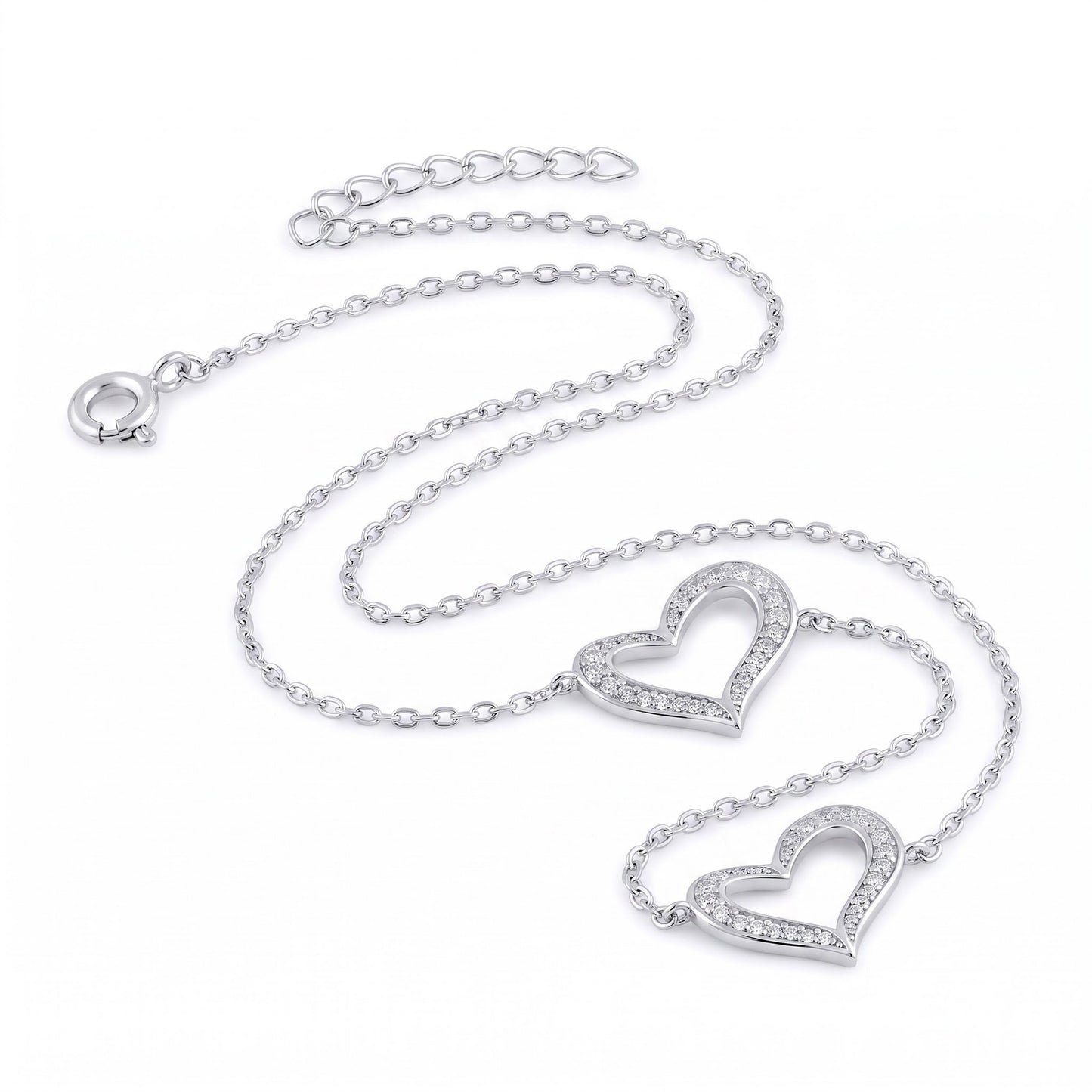 Sterling Silver Clear CZ Heart Bracelet for Women, Dainty Everyday Jewelry Gift