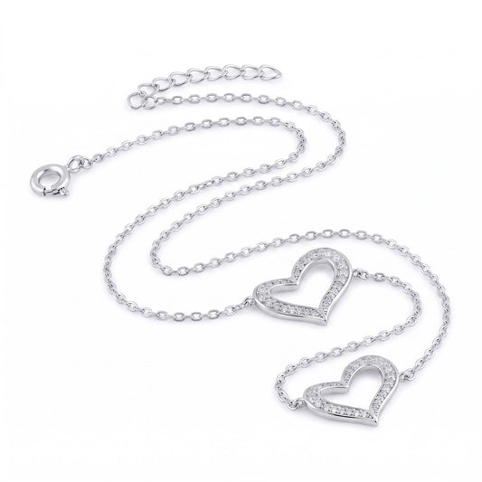 Sterling Silver Clear CZ Heart Bracelet for Women, Dainty Everyday Jewelry Gift