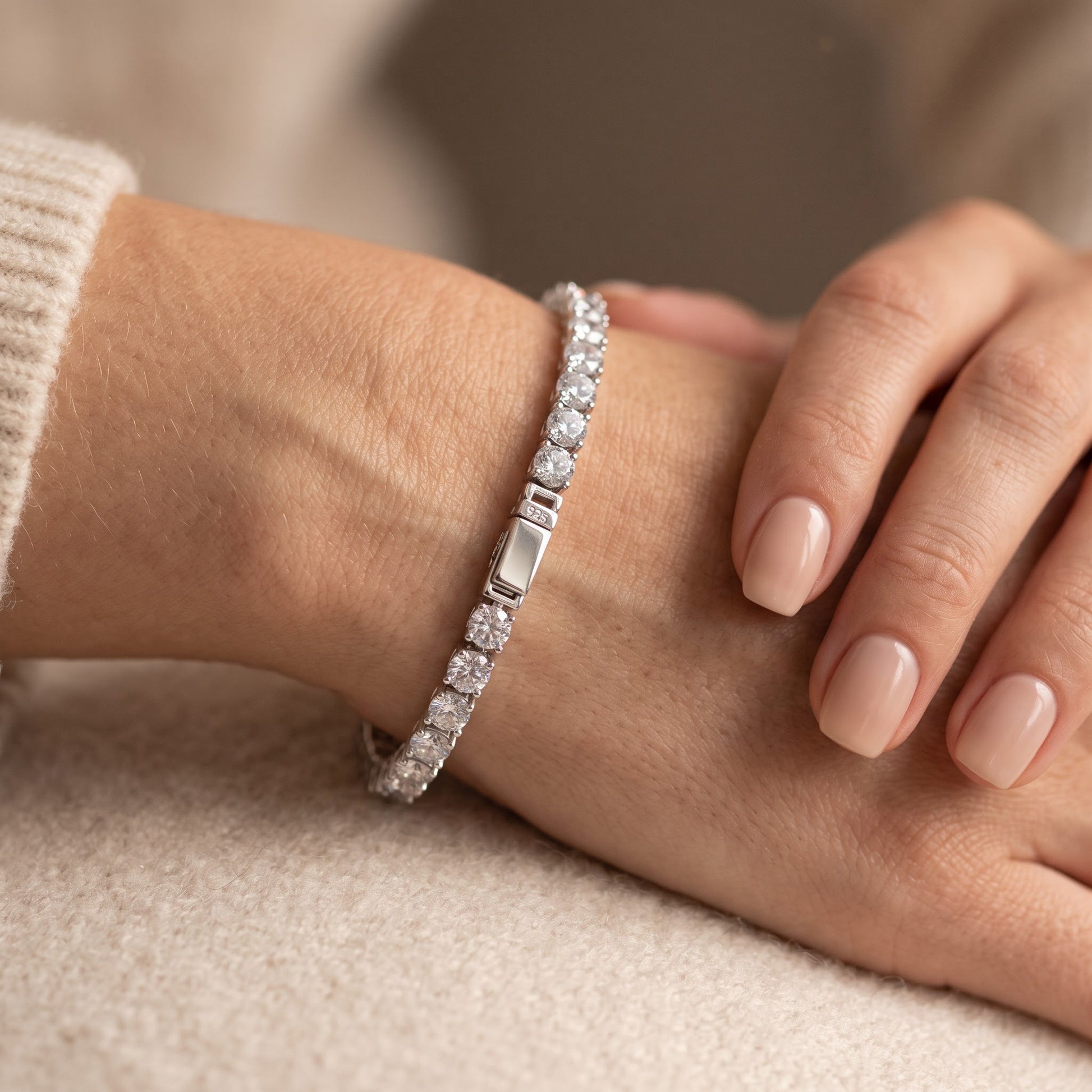 Sterling Silver 4mm Cubic Zirconia Tennis Bracelet for Women, Sparkling Gift for Her view 4