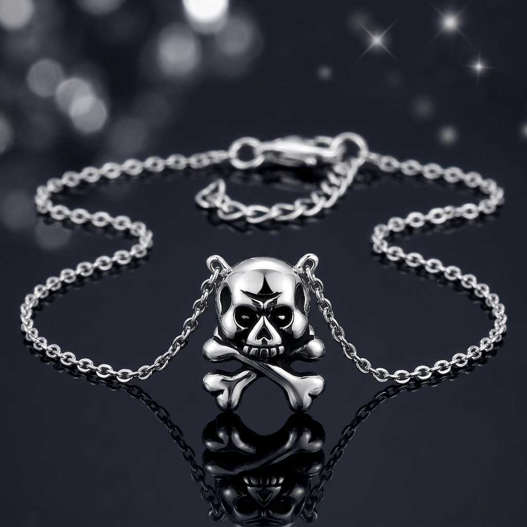 Sterling Silver Skull and Crossbones Pendant Necklace for Women, 16.5 to 17.5 inch life4