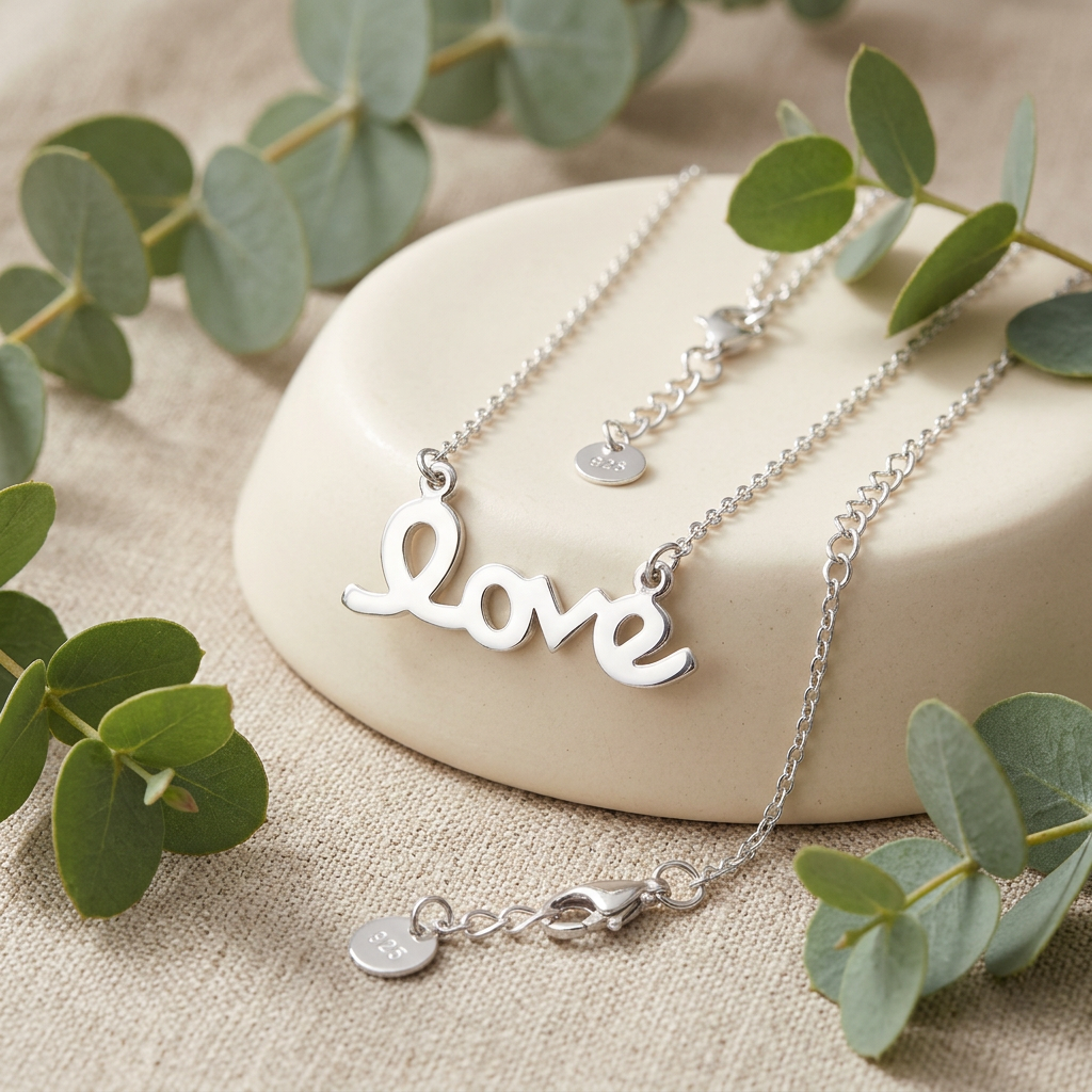 Sterling Silver Love Script Pendant Necklace for Women, 18 to 20 inch Adjustable life2