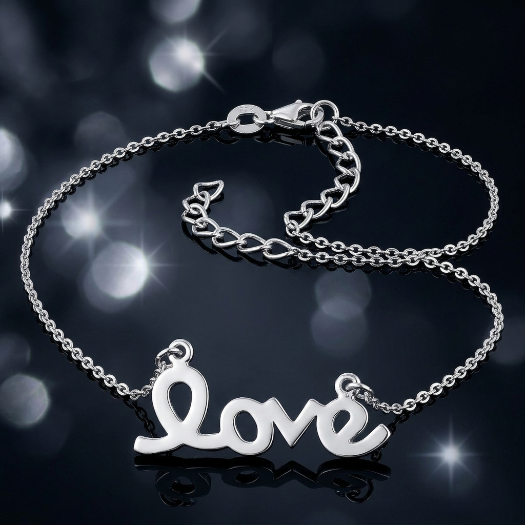 Sterling Silver Love Script Pendant Necklace for Women, 18 to 20 inch Adjustable life4