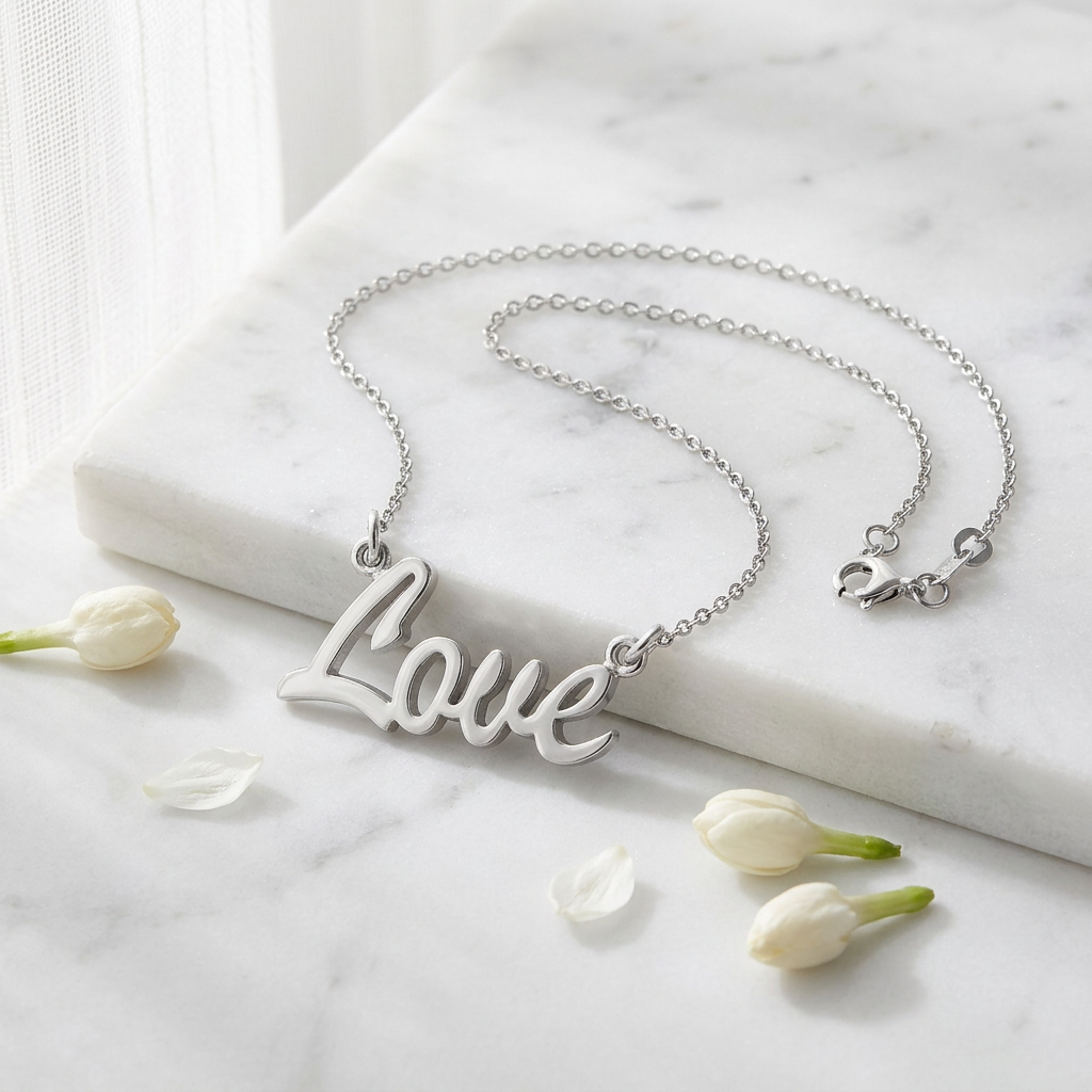 Sterling Silver Love Script Pendant Necklace for Women, 18 inch life1