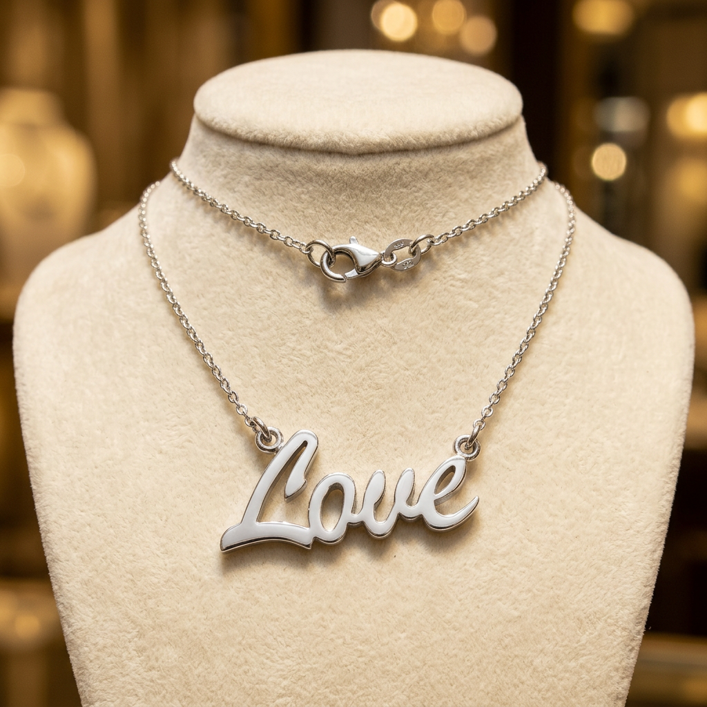 Sterling Silver Love Script Pendant Necklace for Women, 18 inch life3