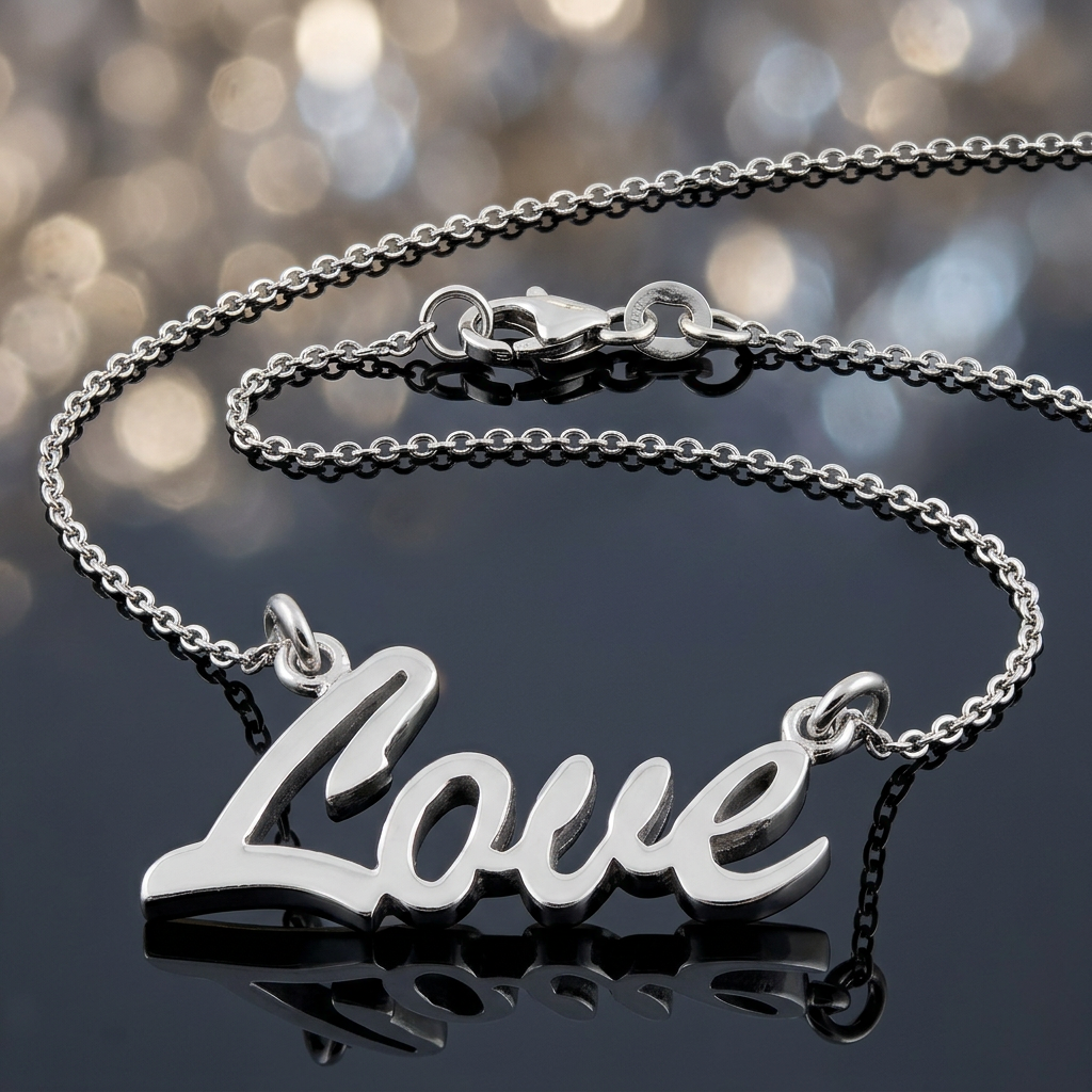 Sterling Silver Love Script Pendant Necklace for Women, 18 inch life4