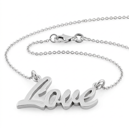Sterling Silver Love Script Pendant Necklace for Women, 18 inch