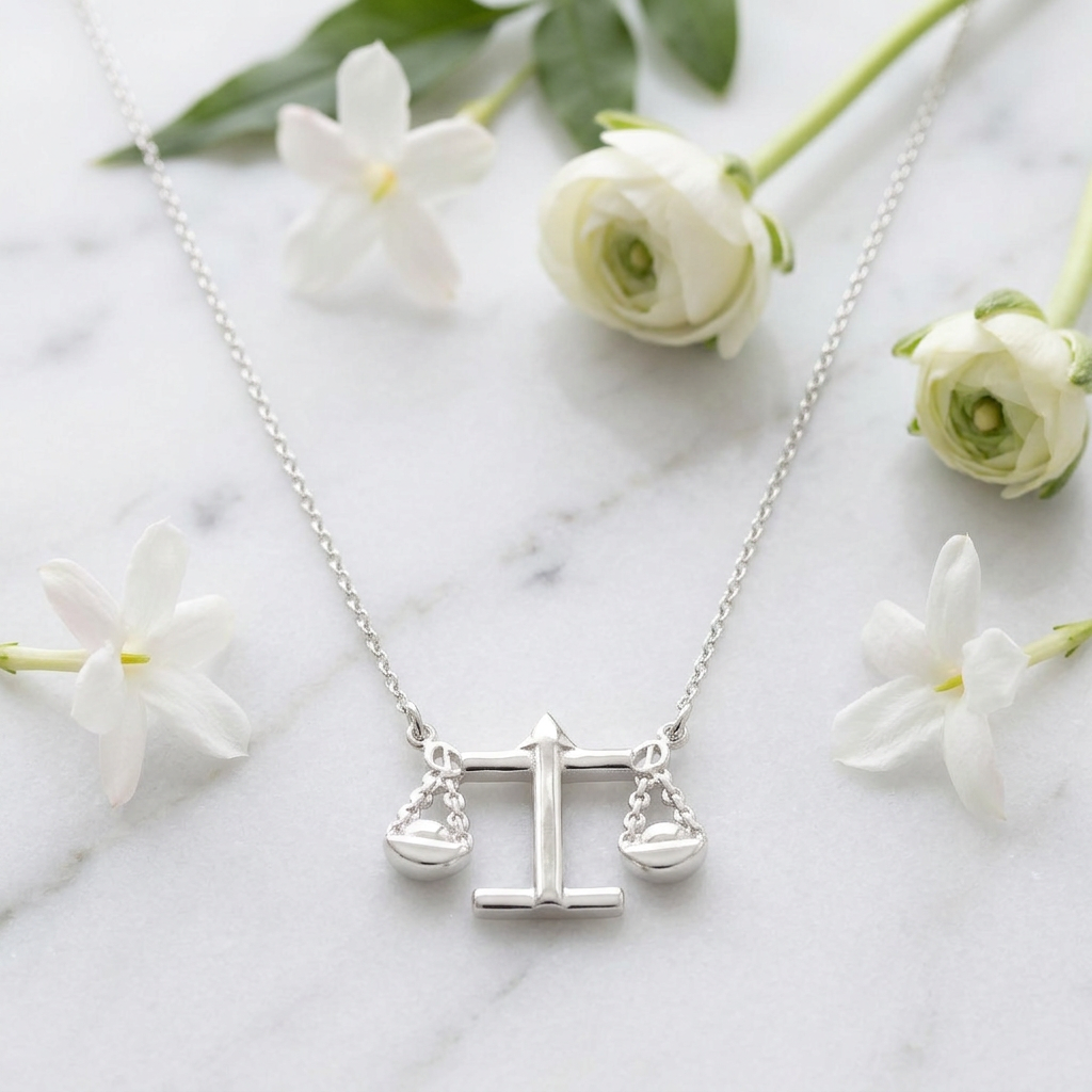 Sterling Silver Libra Zodiac Scales Pendant Necklace for Women, 18 inch life1
