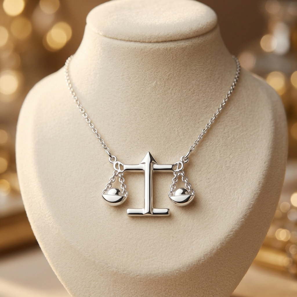 Sterling Silver Libra Zodiac Scales Pendant Necklace for Women, 18 inch life3