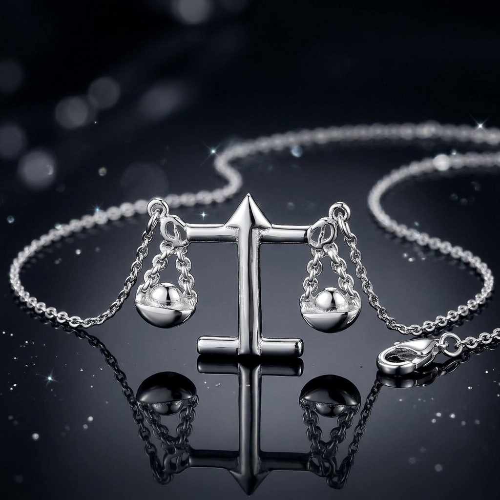 Sterling Silver Libra Zodiac Scales Pendant Necklace for Women, 18 inch life4