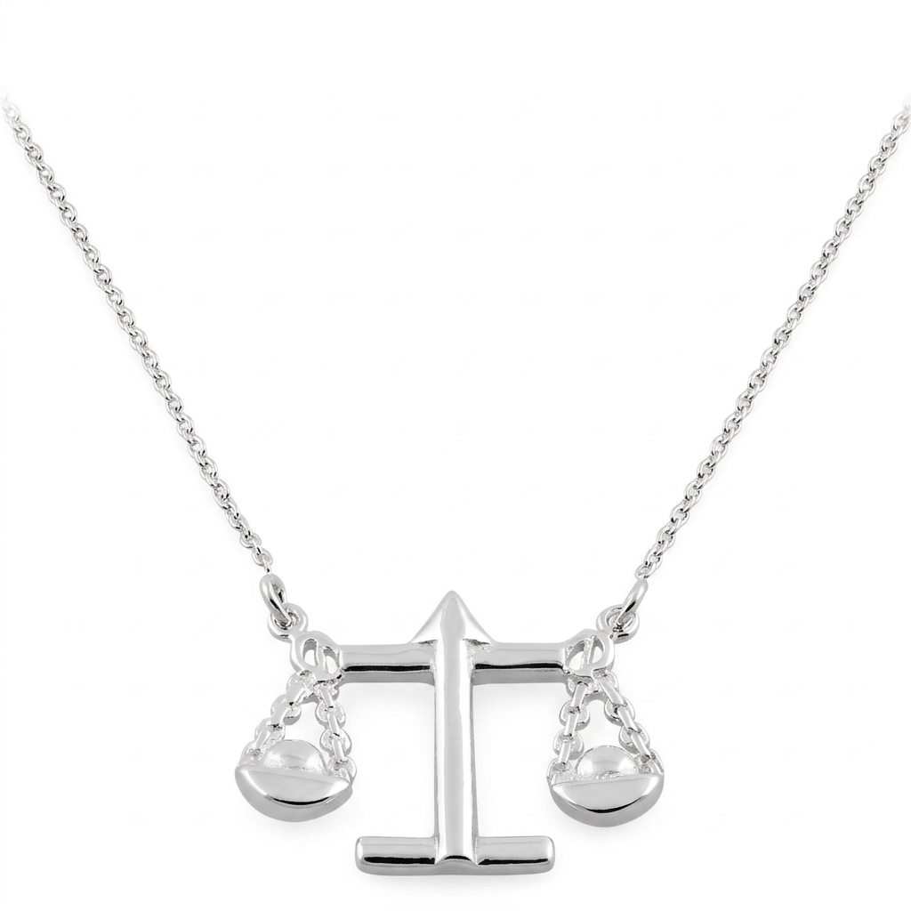 Sterling Silver Libra Zodiac Scales Pendant Necklace for Women, 18 inch