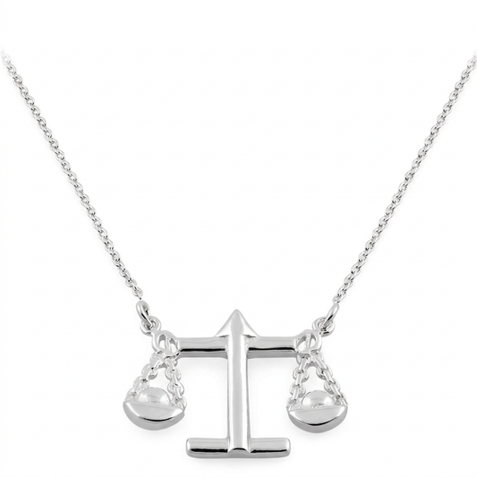 Sterling Silver Libra Zodiac Scales Pendant Necklace for Women, 18 inch