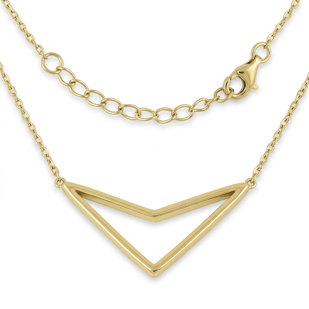 Sterling Silver Yellow Gold Chevron Arrow Pendant Necklace for Women, 17 to 18.5 inch