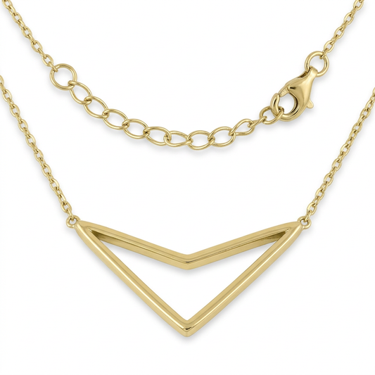 Sterling Silver Yellow Gold Chevron Arrow Pendant Necklace for Women, 17 to 18.5 inch