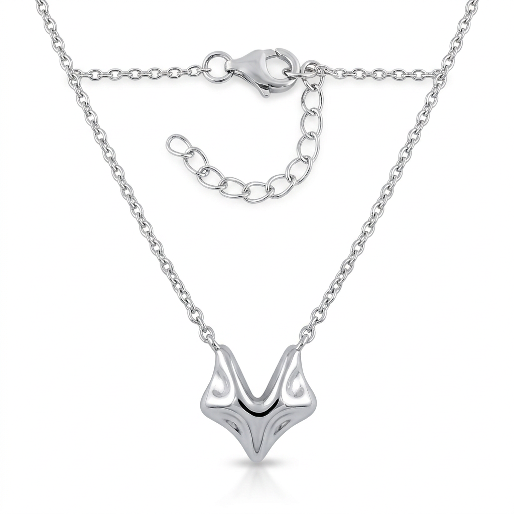Sterling Silver Fox Pendant Necklace for Women, 17 to 18 inch Adjustable