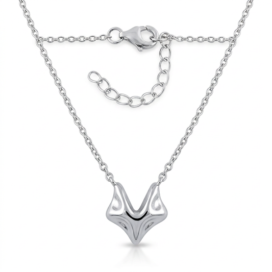 Sterling Silver Fox Pendant Necklace for Women, 17 to 18 inch Adjustable