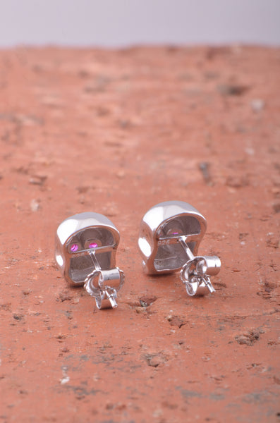 Rhodium Plated Sterling Silver Womens Red Cubic Zirconia Alien Skull Womens Stud Earrings - Gifts for Mom Wife Girlfriend