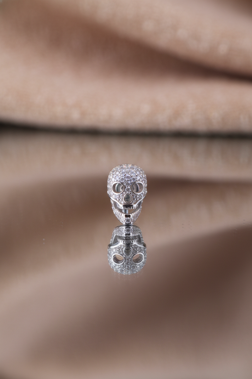 White Gold Over  Sterling Silver Womens Cz Sugar Skull Stud Earrings  11mm