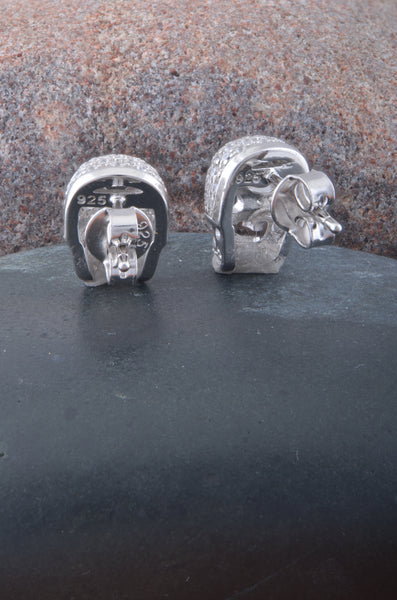 White Gold Over  Sterling Silver Womens Cz Sugar Skull Stud Earrings  11mm