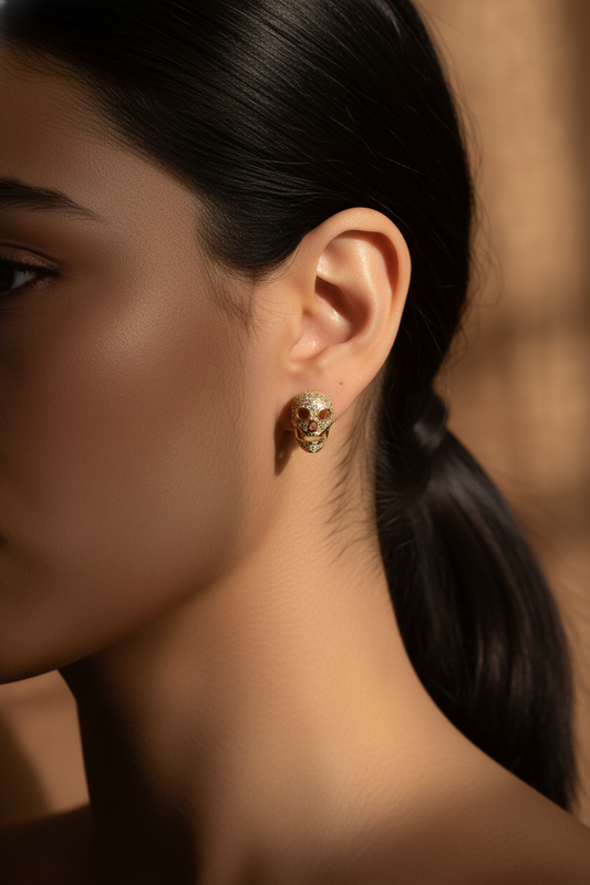 Yellow Gold Over  Sterling Silver Womens Cz Sugar Skull Stud Earrings  11mm