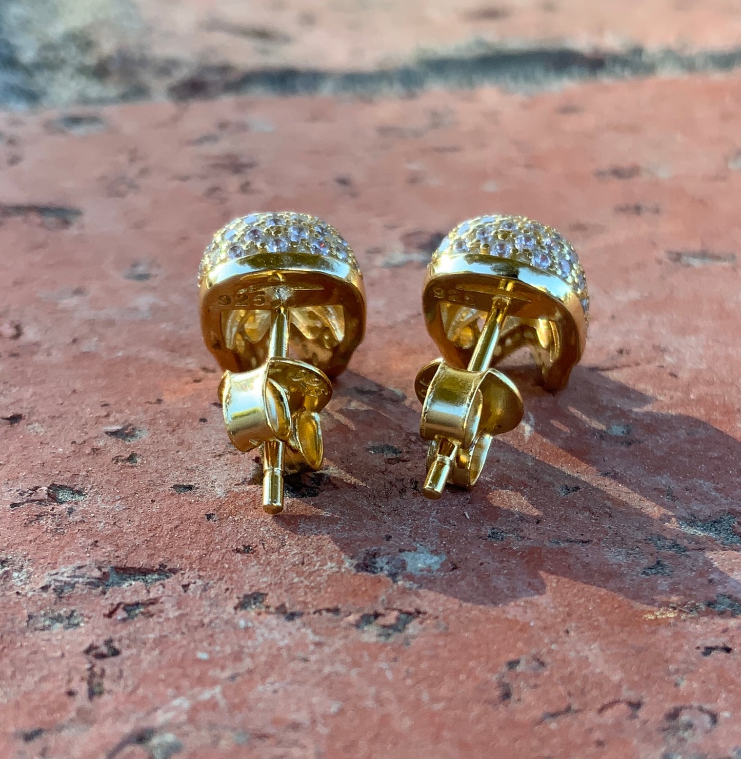 Yellow Gold Yellow Gold Over Sterling Silver Women's CZ Sugar Skull Stud Earrings 11mm — scale reference