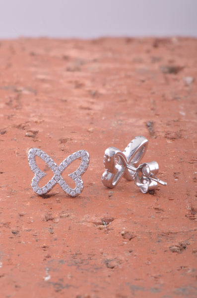 Rhodium Plated Sterling Silver Womens CZ Cubic Zirconia Dainty Butterfly Stud Earrings - Gifts for Mom Wife Girlfriend - 9mm