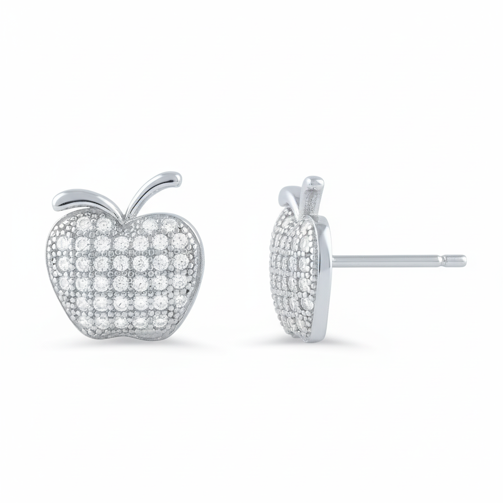 White Gold Over Sterling Silver Cz Womens Apple Stud Earrings