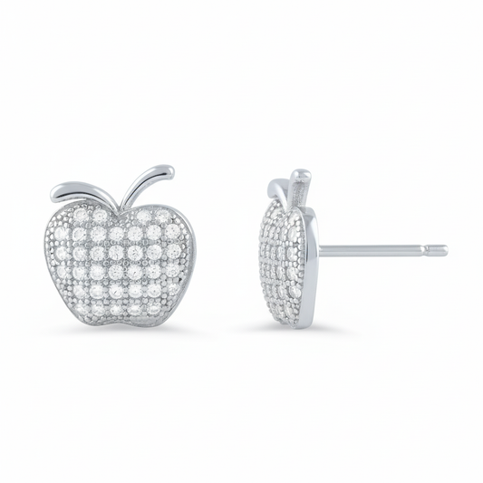 White Gold Over Sterling Silver Cz Womens Apple Stud Earrings