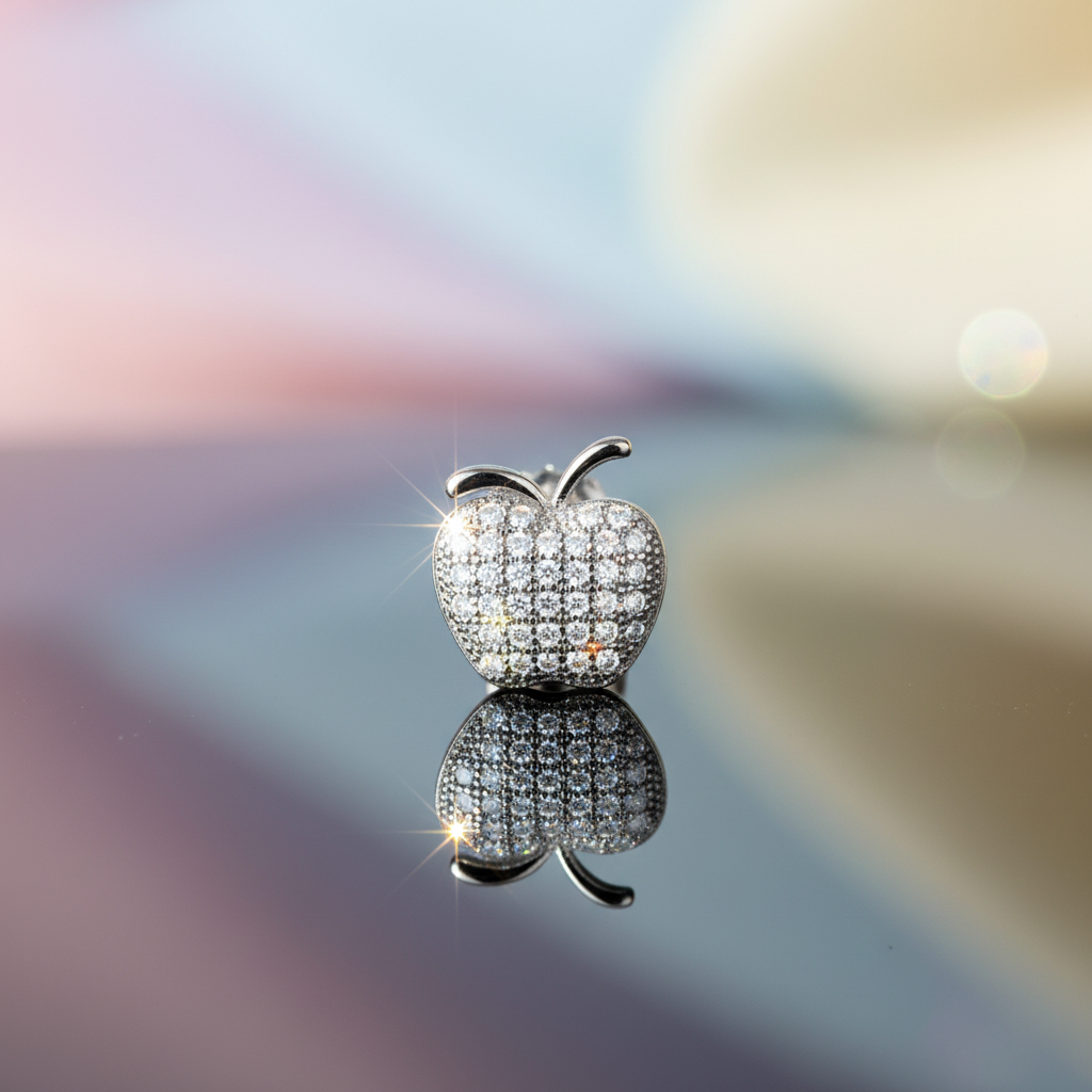White Gold over Sterling Silver CZ Women's Apple Stud Earrings