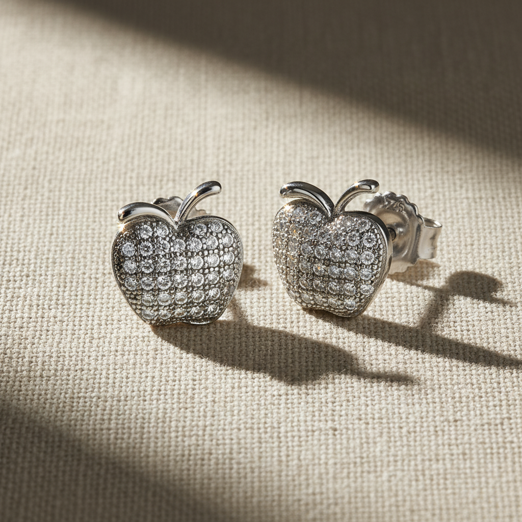 White Gold Over Sterling Silver Cz Womens Apple Stud Earrings