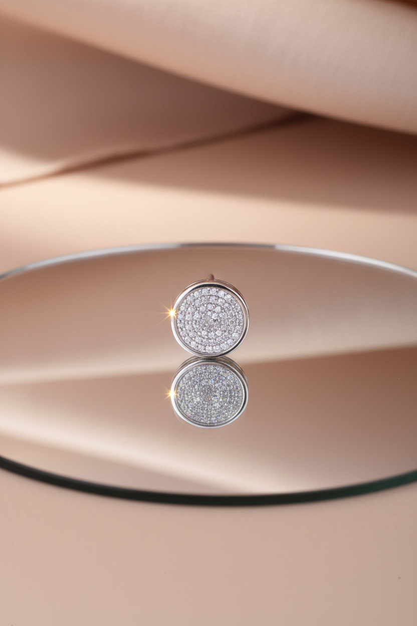 White Gold over Sterling Silver Women's Big CZ Concave Disc Stud Earrings