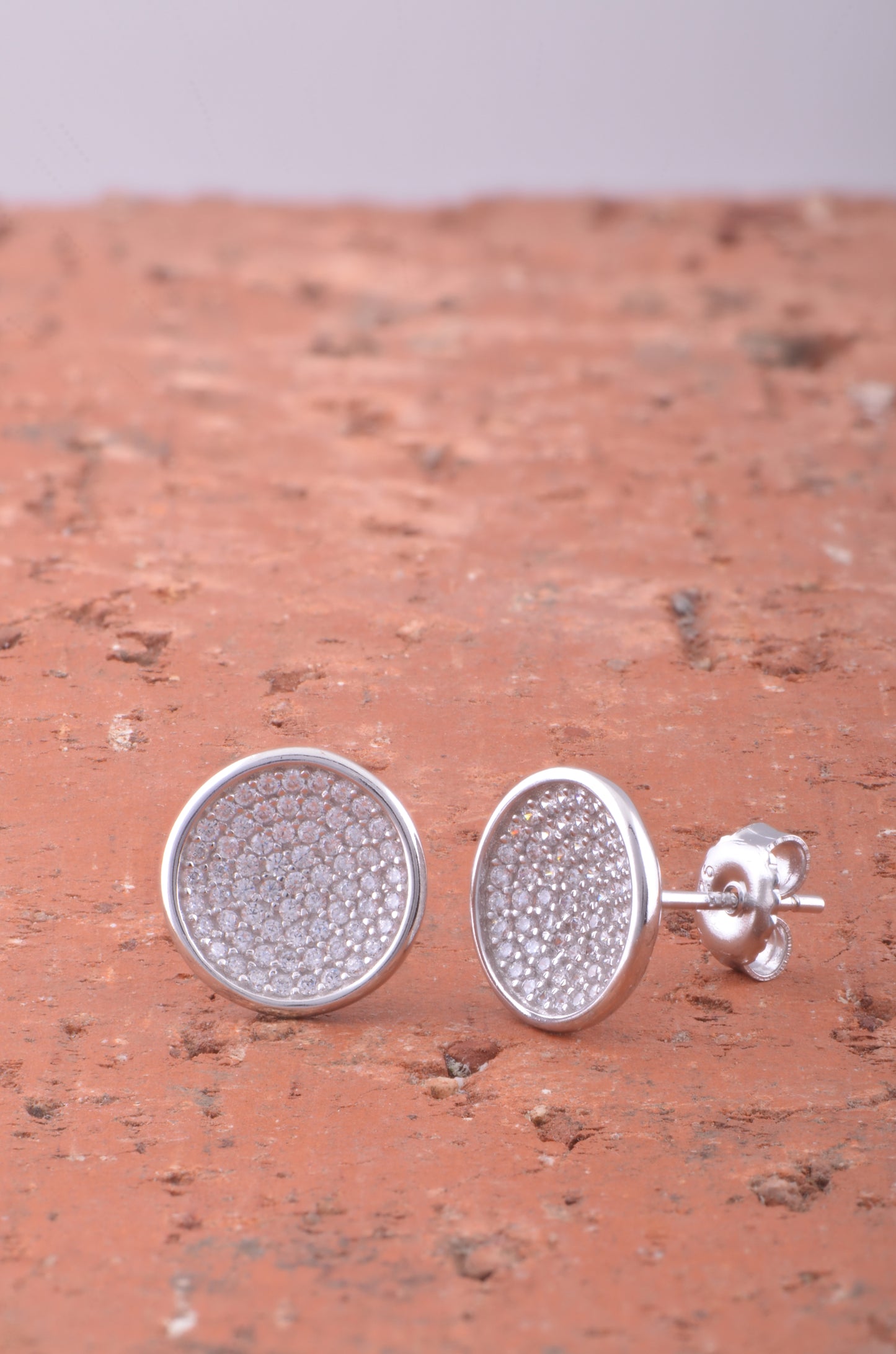 White Gold Over Sterling Silver Womens Big Cz Concave Disc Stud Earrings