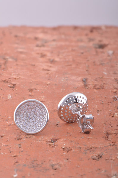 White Gold Over Sterling Silver Womens Big Cz Concave Disc Stud Earrings